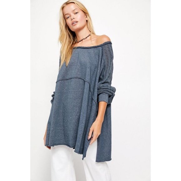 Free People Sweaters - Free People My Girl Pullover Tunic Loose Dusky  Blue Rough Edges Size Small